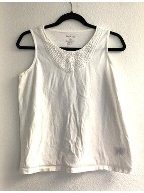 White Stag Womens Medium White Sleeveless Cotton Top With Embroidered Neckline